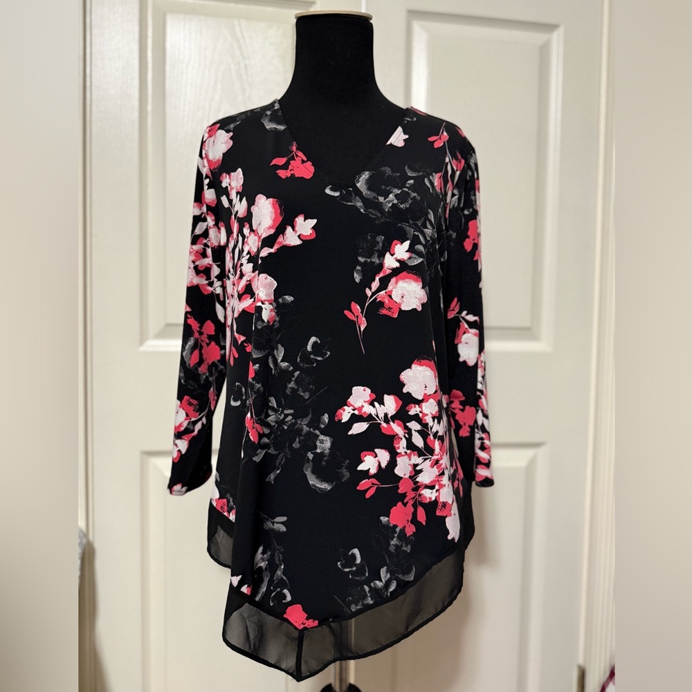 Alfani Black and Pink Floral Blouse